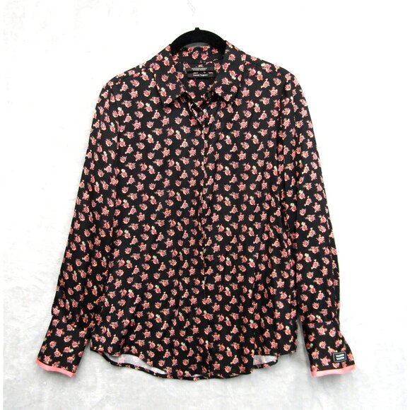 Scotch & Soda Shirt Womens XS Black Pink Floral Pamour Toujours Long Sleeve - Picture 1 of 10